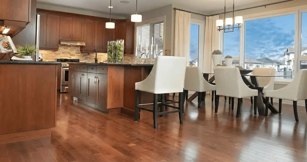 A modern kitchen with professionally installed wood flooring in Dover, DE